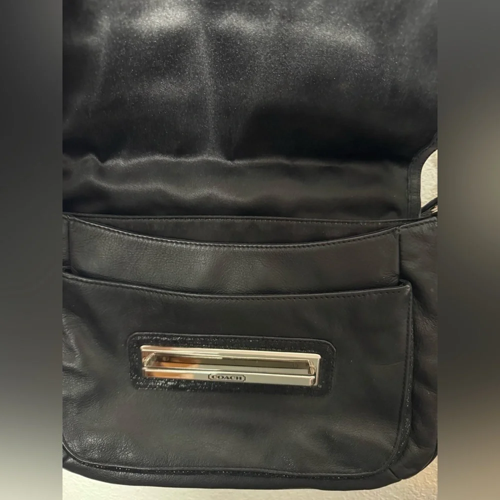 Coach Taylor Black Leather Shoulder Bag with Silver Accents